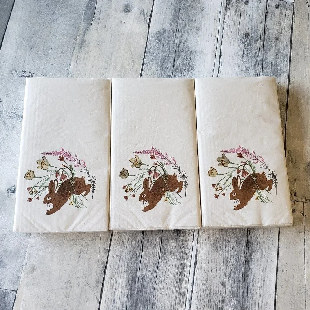NWT – (Set of 3 pkgs) 16ct Paper Napkin per package Bunny Rabbit Flower